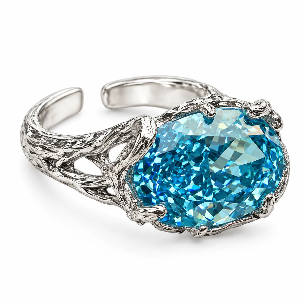 The Blue Horizontal Oval Ring, three-quarter studio view on a white background
