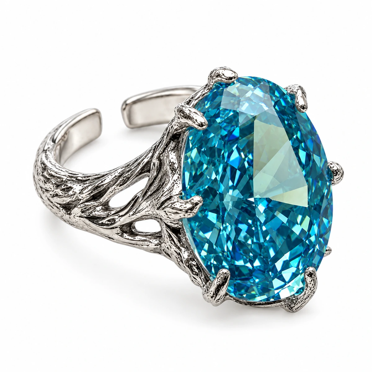 The Blue Vertical Oval Ring, three-quarter studio view on a white background