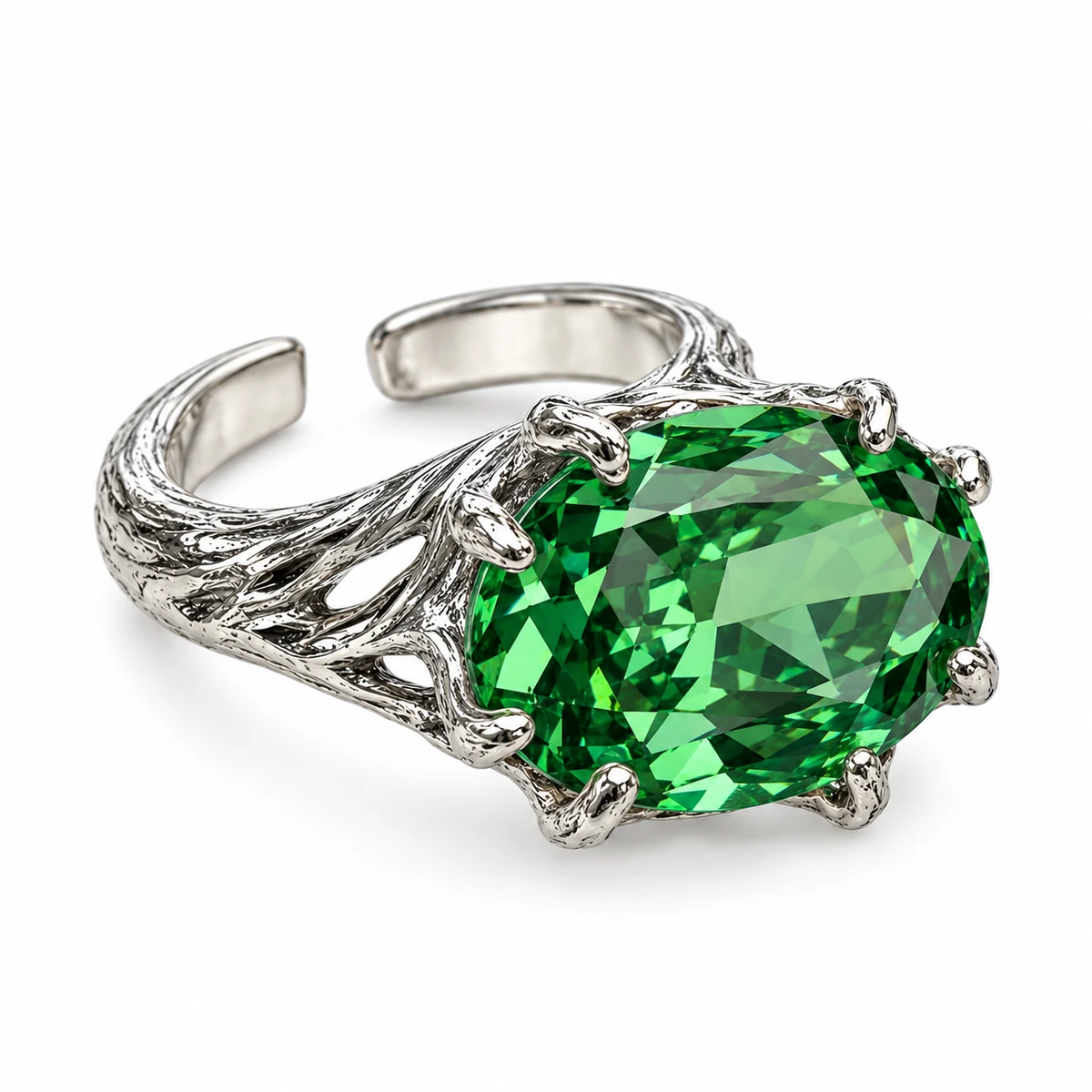 The Green Horizontal Oval Ring, three-quarter studio view on a white background