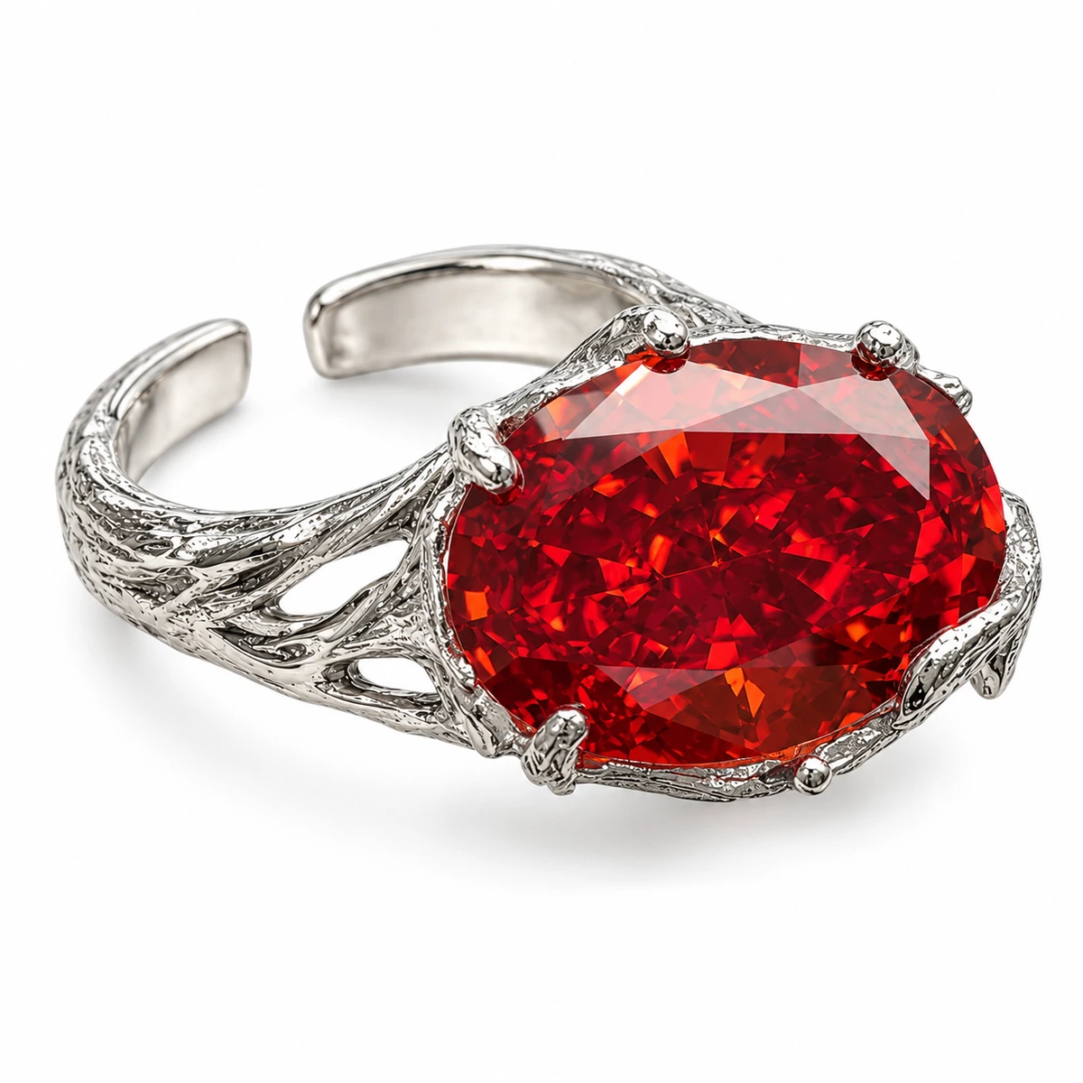 The Red Horizontal Oval Ring, three-quarter studio view on a white background