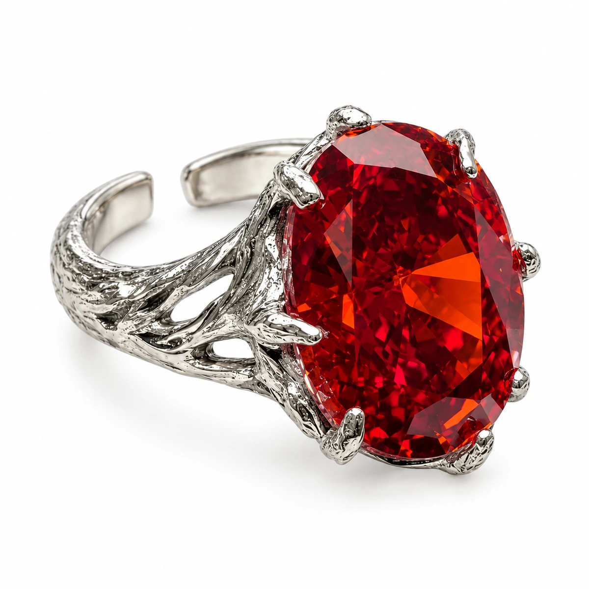 The Red Vertical Oval Ring, three-quarter studio view on a white background