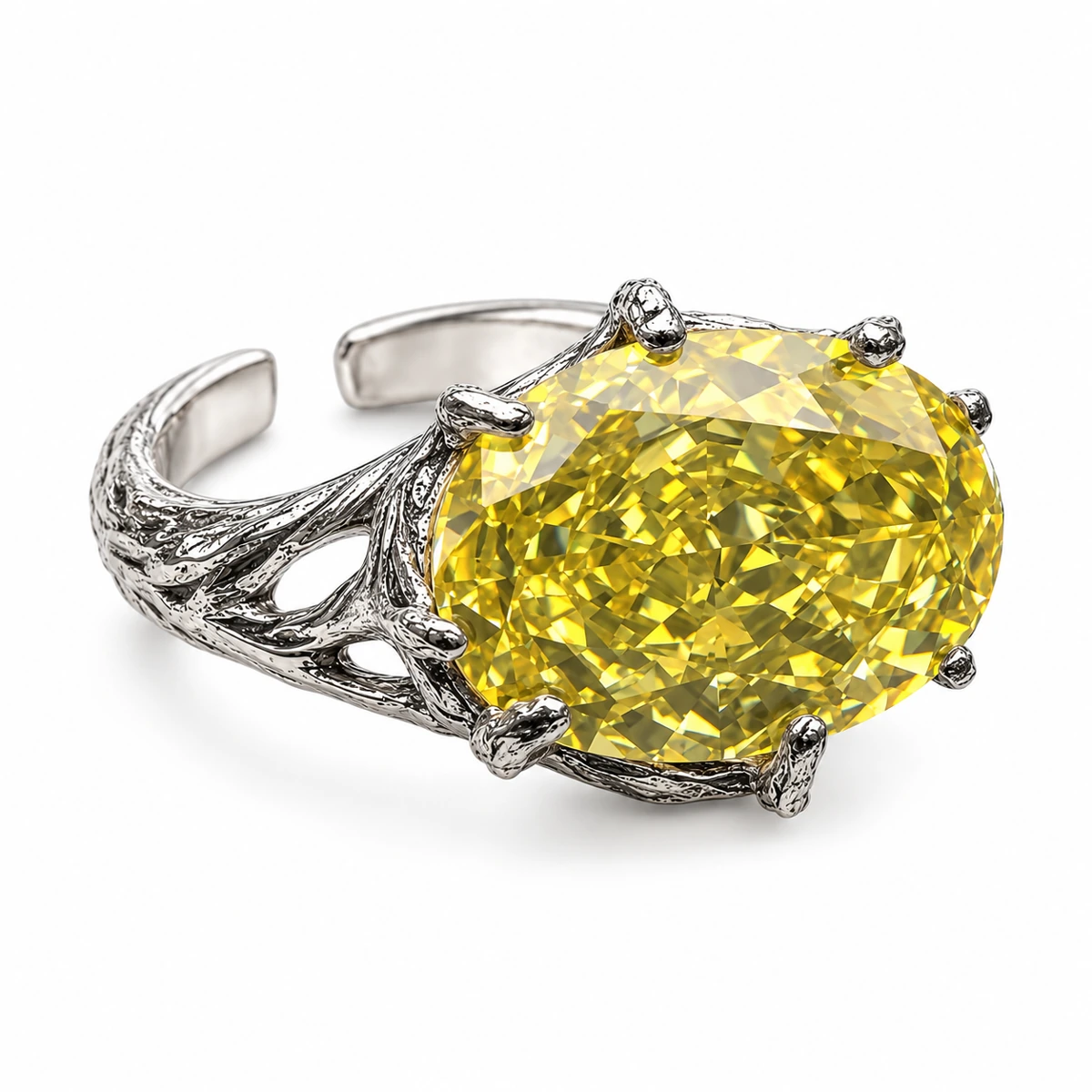 The Yellow Horizontal Oval Ring, three-quarter studio view on a white background